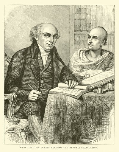 Carey and his pundit revising the Bengali translation by English School