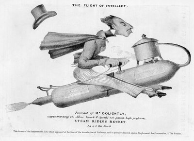Caricature ridiculing the introduction of railways, especially Stephenson