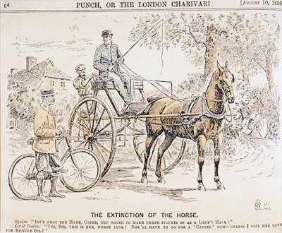 Cartoon About the Coming of Bicycles and Motorised Transport and the Consequent End of Horse-Drawn Traffic, from Punch Magazine by English School