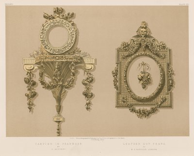 Carving in Pearwood; Leather Cut Frame by English School