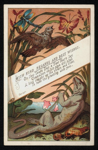 Chameleon with Verse and a Bird, New Year