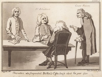 Characters who frequented Buttons Coffee House about the year 1720: Dr Arbuthnot, Count Viviani by English School