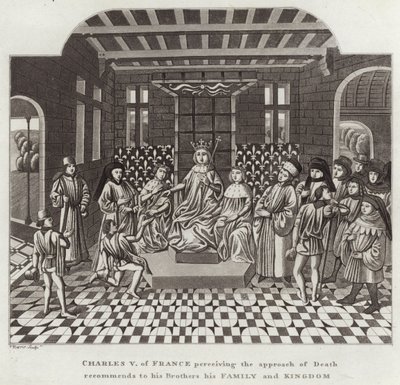Charles V of France Perceiving the Approach of Death Recommends to His Brothers His Family and Kingdom by English School