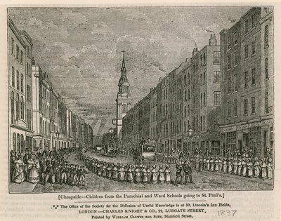 Cheapside - Children from the Parochial and Ward Schools going to St Pauls, 1837 by English School