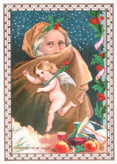 Cherub dancing and lady covering face with shawl by English School
