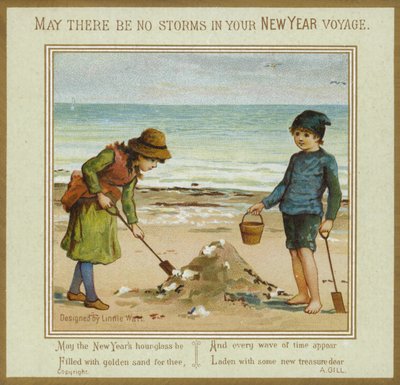 Children Playing on Beach - New Year Card by English School