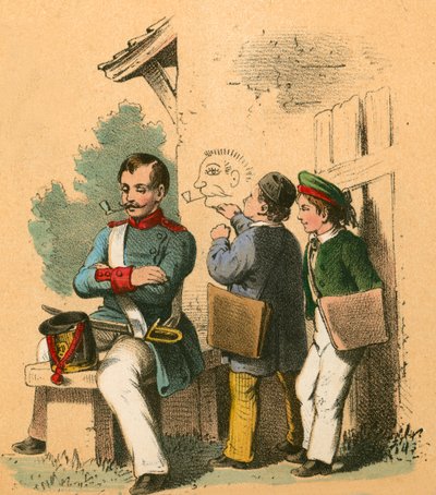 Children Drawing a Soldier by English School