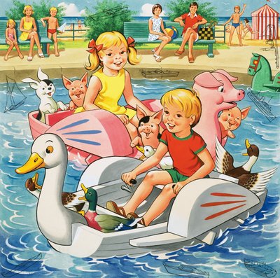 Children on pedalo boats (with hidden objects) by English School