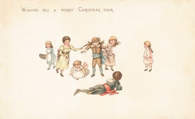 Children playing blind mans buff by English School