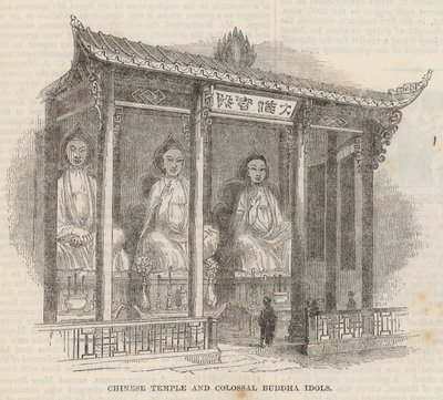 Chinese Temple and Colossal Buddha Idols by English School