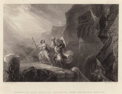 Christian and Hopeful Escaping from Doubting Castle by English School