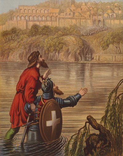 Christian and Hopeful Entering the River by English School