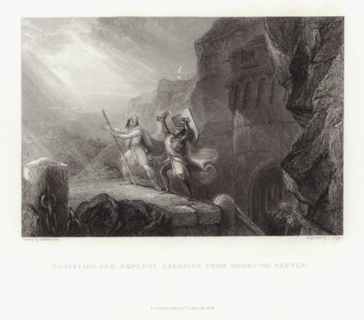 Christian and Hopeful Escaping from Doubtful Castle by English School