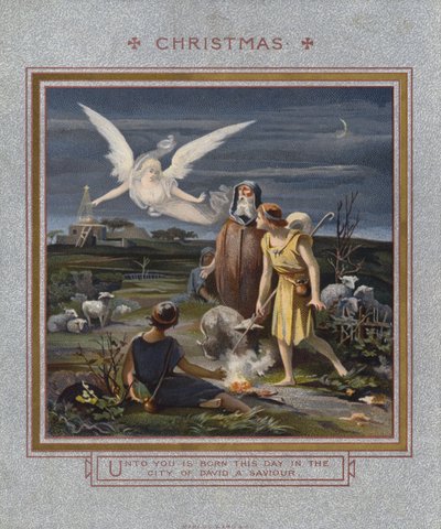 Christmas Card: Shepherds Alerted to the Birth of Jesus While Tending Their Flocks at Night by English School