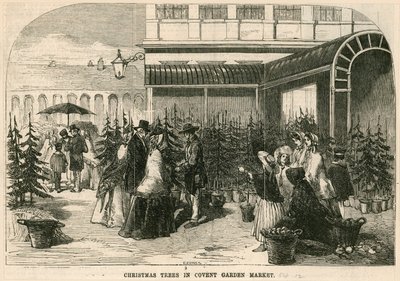 Christmas trees in Covent Garden Market, London by English School