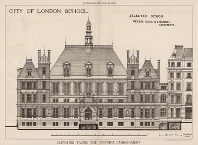 City of London School; Elevation Facing the Victoria Embankment by English School