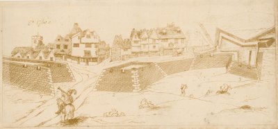 Civil War Fortifications at St Giles in the Fields, London; etched facsimile of a drawing purporting to have been made by Captain John Eyre by English School