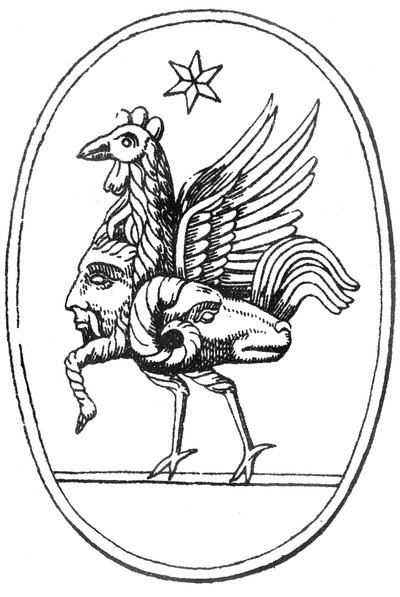 Classical Greek gem in the form of Pan joined to a cock, a ram and the sun by English School