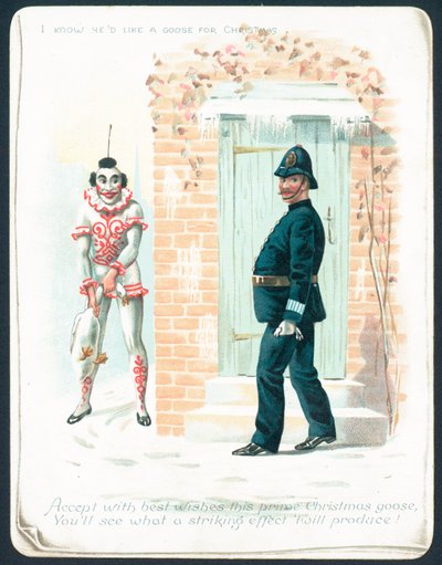 Clown waiting for Policeman with Goose by English School