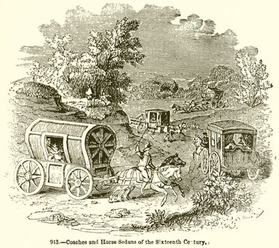 Coaches and Horse Sedans of the Sixteenth Century by English School