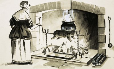 Cooking with a spit by English School