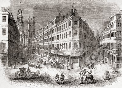 Cornhill, The Exchange and Lombard Street, London, England in the Mid 19th Century, from Old England: A Pictorial Museum, Published 1847 by English School