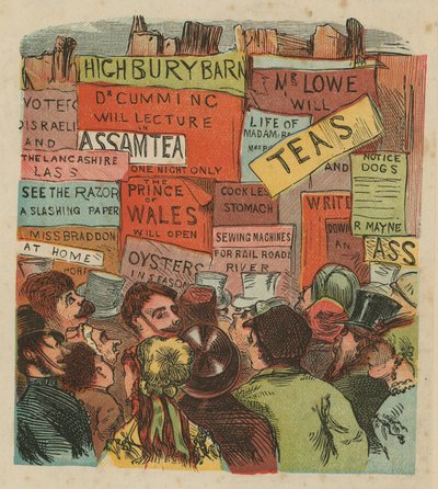 Crowd of People Below a Variety of Advertisements by English School
