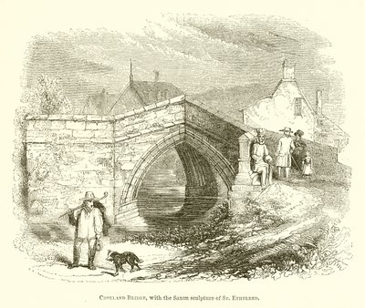 Croyland Bridge, with the Saxon Sculpture of St. Ethelred by English School