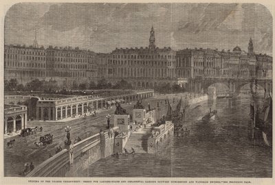 Design for landing-stairs and ornamental gardens between Hungerford and Waterloo Bridges by English School
