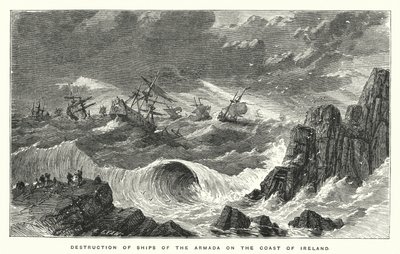 Destruction of ships of the Armada on the coast of Ireland by English School