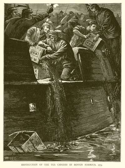 Destruction of the Tea Cargoes in Boston Harbour, 1773 by English School