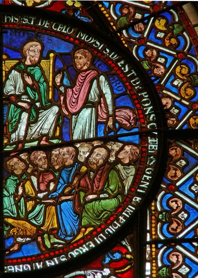 East window of the Trinity Chapel depicting Moses and the Israelites (detail) by English School