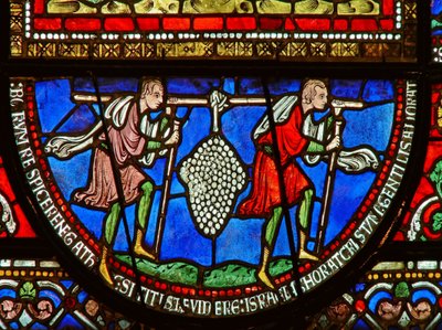 East window of the Trinity Chapel depicting the spies and the grapes (detail) by English School
