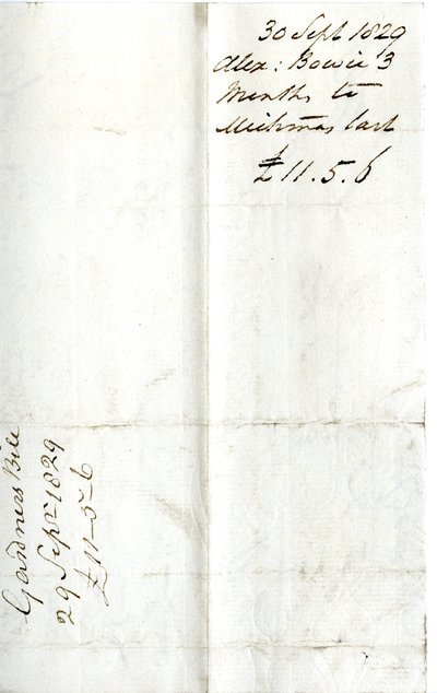 Devonshire MSS AS 3101, Folio from a Bundle of Bills Settled by Pinder Simpson for Lord George Cavendish, Including Alexander Bowie