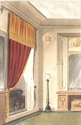 Dining room window curtain and sideboard, plate 86 from Ackermann