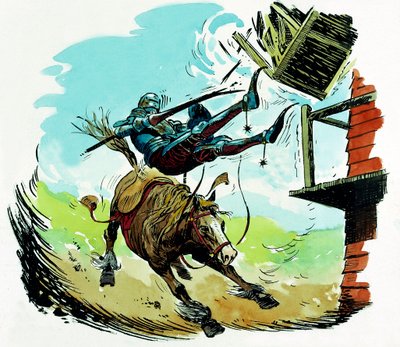 Don Quixote charging a windmill by English School