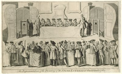Drawing of the State Lottery at Guildhall in 1763 by English School
