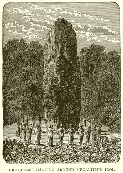 Druidesses Dancing around Megalithic Idol by English School