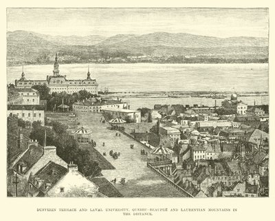 Dufferin Terrace and Laval University, Quebec-Beaupre and Laurentian Mountains in the distance by English School