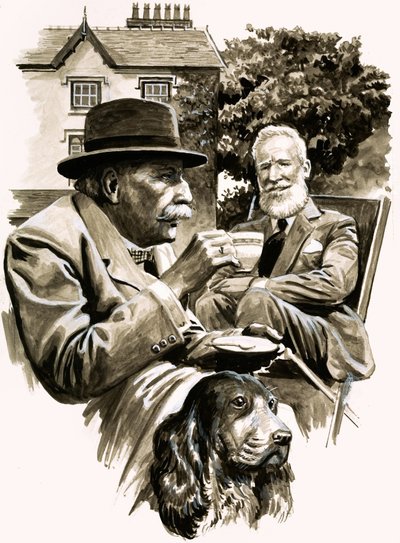 Edward Elgar and George Bernard Shaw taking tea by English School