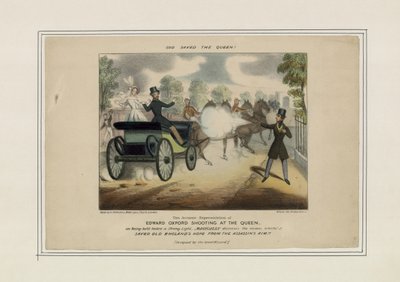 Edward Oxford shooting at the Queen, saved by Britannia (coloured engraving) by English School
