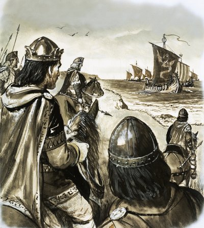 Edward the Confessor as a Young King Enduring Trouble from Danish Invaders by English School