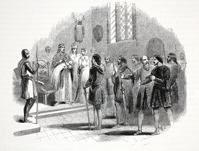 Edward the First Presenting the Welsh Chieftains with a Prince Born Among Them, at Rhuddlan Castle by English School