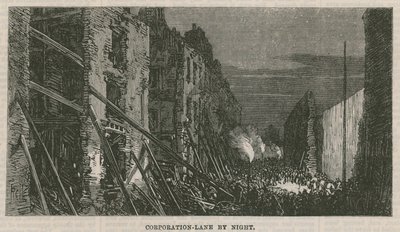 Effects of the Explosion at Clerkenwell: Corporation Lane by Night by English School