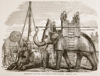 Elephant Equipped for Battle, with Armour, Howdah, etc., Illustration from Cassell