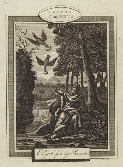 Elijah Fed by Ravens, I Kings, Chapter XVII, Verse 6 by English School
