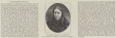 Elizabeth Mouat, of Shetland, who was blown to Norway in the Smack Columbine by English School