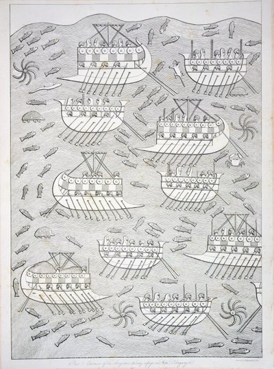 Enemies of the Assyrians taking refuge in ships (plate 71) from Nineveh and its Remains by Austen Henry Layard published 1849 by English School