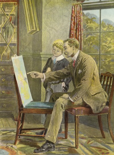 Eric and His Father Chatting About a River by English School