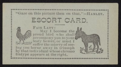 Escort Card with Images of a Chicken and a Donkey by English School